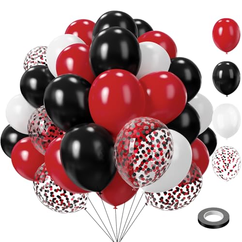 Image of Red Black and White Balloons, 75PCS Red and Black Balloons, 12in and 5in Red White and Black Latex Party Balloons