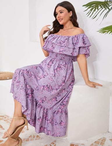 Image of KOJOOIN Women Plus Size Off Shoulder Maxi Dress Ruffle Flowy Casual Summer Boho Long Dresses