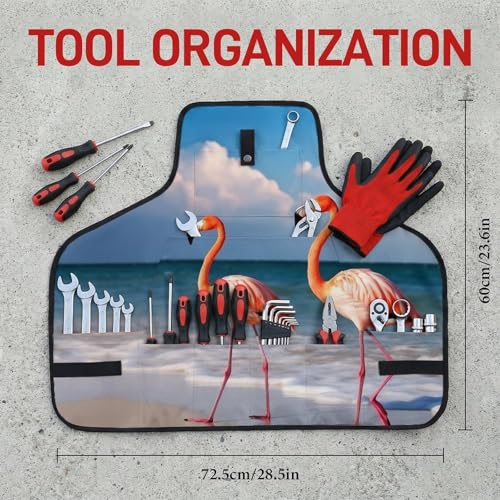 Delantal de trabajo ajustable con bolsillos y diseño flamingo miniatura 2