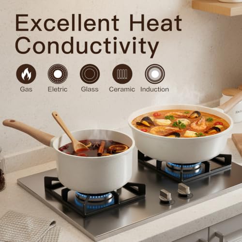 Image of USELUCK 22-Piece Pots and Pans Set, Nonstick ceramic cookware set | PFAS-Free Non-Toxic Ceramic Cookware, Healthy Kitchen Cooking Set, Induction Compatible, Easy to Clean, White