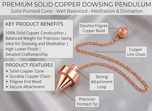 Image of Solid Cone Small Copper Pendulum for Reiki Healing, Dowsing & Chakra Balancing - Well Balanced Divination & Meditation Tool