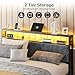 OLEVS Queen Bed Frame Metal Platform Bed Queen Size with 2-Tier Storage & LED Light Headboard, Charging Station Type C, No Box Spring Needed