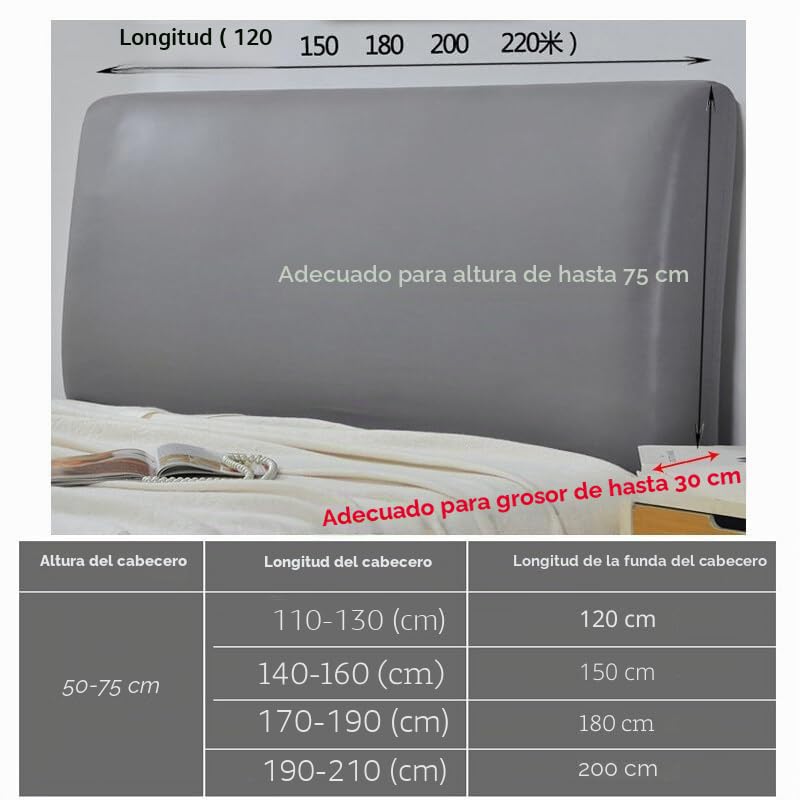 Funda para Cabecero de Cama Impermeable de Cuero PU Totalmente Envolvente Elástica Cubierta de Protección para Cabecero King Double Full (Café, 150 cm / para cabecero de 140-160 cm)