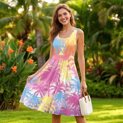 Image of Dreaweet Casual Sleeveless Dresses for Women Girls, Round Neck Tank Dresses with Pockets Summer Sundress Size XS-4XL