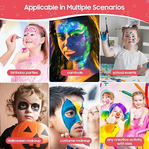 Image of Professional 42 Color Face Painting Kit For Kids And Adults | Non Toxic Water Activated Face Paint Palette With Uv Glow And Glitter Colors | Includes Brushes Stencils Gems