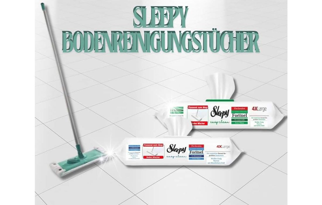 Bodenreinigungstücher Sleepy für Verschiedene Mopsysteme mit Bleichmittelzusatz – Blau (4x50) 200 Tücher 8 – Lagige Gewebestruktur