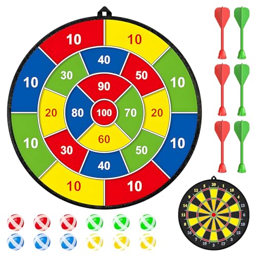 29 Dartscheibe Kinder Doppelseitige Wurfspiel Kinder Spielzeug Dartspiel Mit 12 Klettball & 6 Klettdarts Indoor/Outdoor Klettballspiel für Kinde ab 3 Gartenspiele für Jungen & Mädchen Kinderspiele