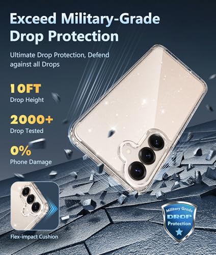 Image of FNTCASE for Samsung Galaxy S25 Case: Military Grade Drop Protection Anti Yellowing Cell Phone Cover - Rugged Shockproof Protective Bumper Transparent Cases(Glitter)