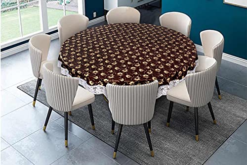Image of The Furnishing Tree Round Shaped 8 Seater Table Cover WxL 90x90 inches with White Border lace