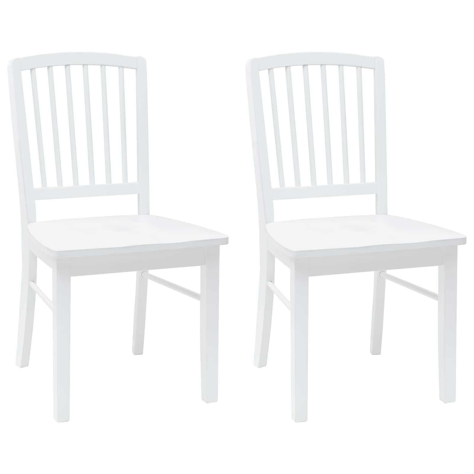 Lot de 2 chaises de salle à manger en bois d'hévéa massif blanc