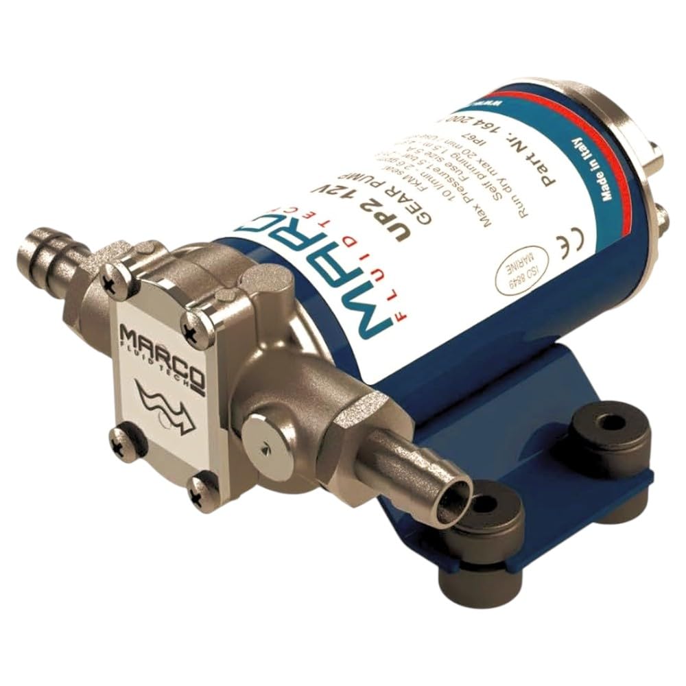 MARCO UP2 12V Bronze Zahnradpumpe – Selbstansaugend, 10 l/min, 1.5 bar, IP67, FKM Dichtung, Nickel-Messinggehäuse, Made in Italy – 16420012
