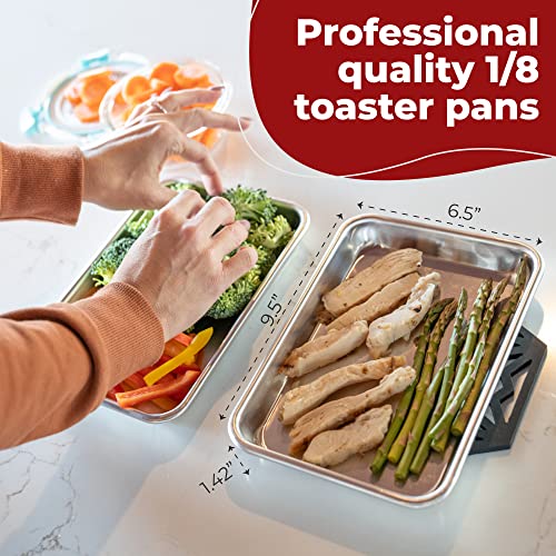 Image of KITCHENATICS Toaster Oven Pan Nonstick Aluminum Small Tray Set of 2 | Sized for dorm rooms, RVs and apartment kitchens with limited toaster or countertop oven space