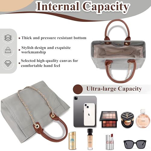 Image of Medium Canvas Tote bag for women Casual Shoulder Work Bag Everything Handbag with Removable Chains