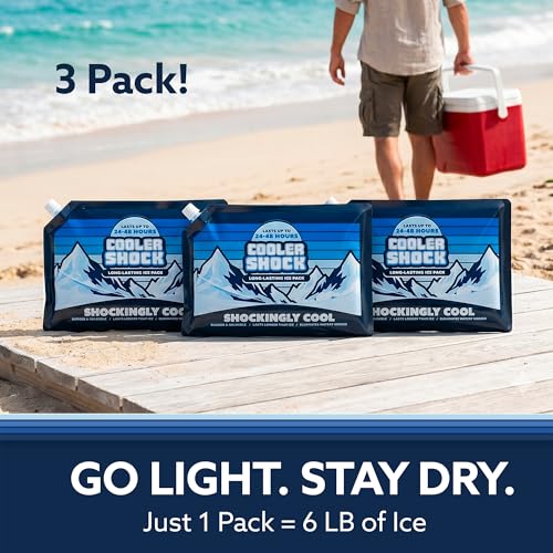 Image of Cooler Shock Reusable Ice Packs for Cooler - Long Lasting Cold Freezer Packs for Coolers and Lunch Boxes - Cooler Ice Packs for Camping Gear, Fishing, Road Trips, Beach Must Haves