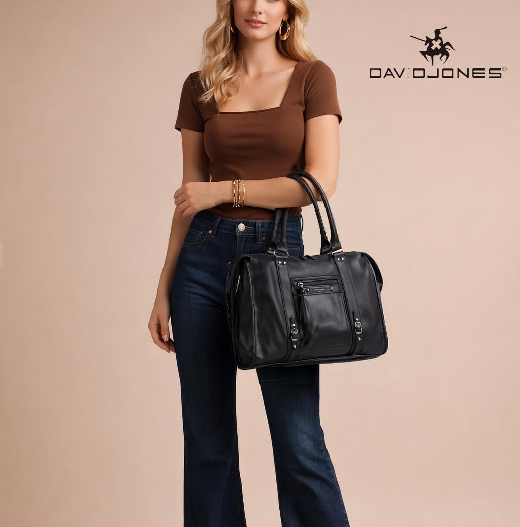 David Jones – Bolso grande para mujer – Bolso de mano para hombro, bandolera de piel sintética – Bolso curso de escuela secundaria de trabajo, talla A4 – Ciudad vintage de moda elegante