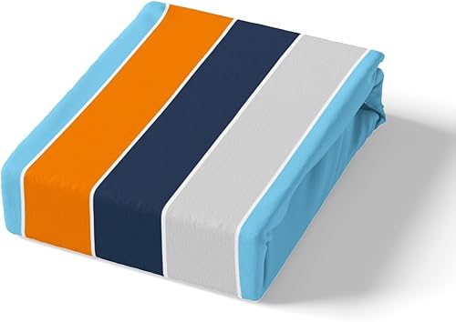 Miniatura 5 de Juego de ropa de cama geométrica para niñas y niños, tamaño individual, color azul, naranja, marrón, a rayas, juego de funda de edredón multicolor