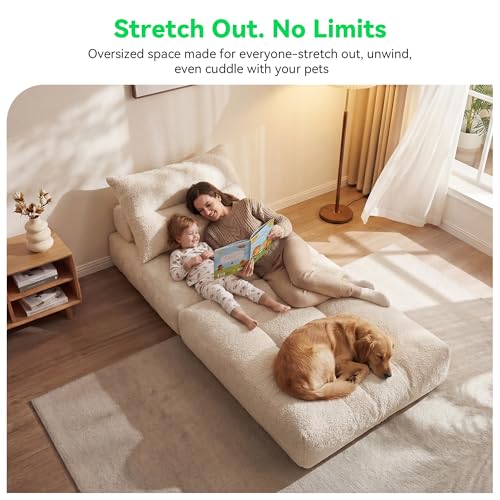 Image of MONVANE Folding Sofa Bed, 3-in-1 Convertible Sleeper Chair Bed, Fold Out Floor Futon Chair with Pillow, Single Couch for Small Spaces, Living Room, Guest Room, Beige