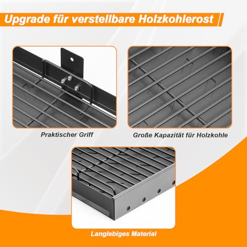 38,5-71cm Universal Verstellbare Holzkohleschale für Tepro Toronto, Taino Hero XL, Activa Angular, EL Fuego Montreal Holzkohlegrill, Hochtemperaturbeständig Aschepfanne,Holzkohlekorb Grill Ersatzteile