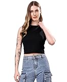 London Hills Women's & Girls' Solid Crop Tank Top || Slim fit Tank top || Stretchable Crop top || Rib Tops for Women || Women Ribbed Tops || Women's & Girls' Solid Ribbed Slim Fit Crop Tank Top Black