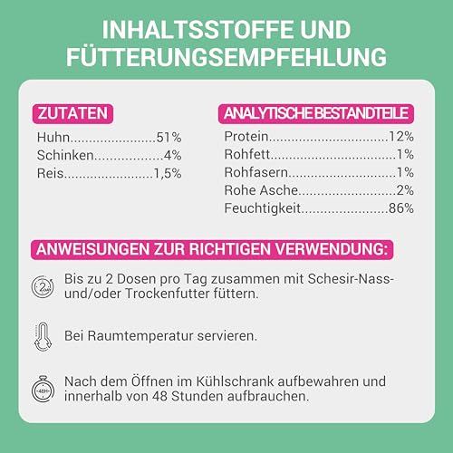 Schesir, Hähnchenfilets mit Schinken in Gelee, ergänzendes Nassfutter für Katzen, Originalrezept, 100% natürlich, 12 Beutel à 70 g