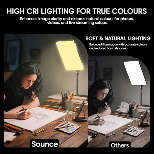 Image of Sounce 75W Professional Fill Light with Remote | 700 LEDs | 96+ CRI | 2800K-6800K Colour Temperature | Adjustable Brightness | 180 Tilt | Soft Studio Light for YouTube & Video Shoots