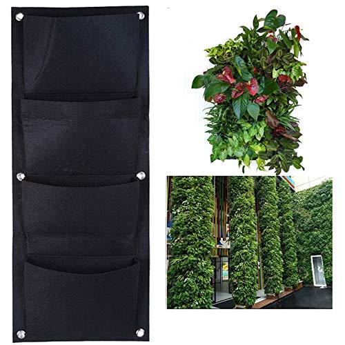 LERTREE 4 Pockets Garden Wall Planter Vertical Flower Plants Hanging Planting Growing Bag Pot Container 11.8 X 39.4 Inch
