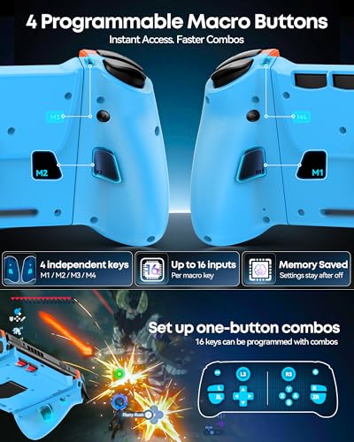 Image of OIVO Switch 1 /2 Controller for Original /OLED /Switch 2 Console, Stretchable Switch Handheld Joypad Ergonomic Grip for NS Pro Controller with RGB Light, TMR Joystick, Turbo, 4 Macro, Orange & Blue