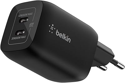 Belkin Gaming Doppio Caricatore da muro USB-C da 65W, Caricabatterie USB 3.0 rap