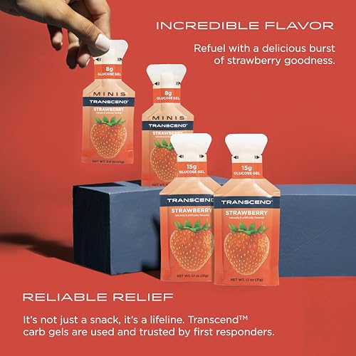 Image of Transcend Foods Strawberry Gels (1.1 oz, Pack of 100) Fast-Acting Carb Gel Strawberry Flavor - Caffeine Free, Gluten Free