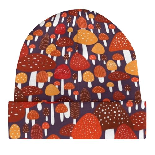 Mushroom Pattern Kids Beanie Hat for for Girls Boys Children Cap Winter Knitted Chemo Cancer Headwear Accessories Gifts Decoration Black4