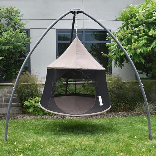 Image of Vivere Polyester Canvas Cacoon Reto Multi Person Hanging Pod - Includes Hanging Rope and Carabiner - 440 lb Weight Capacity