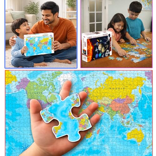 Image of Castle Jigsaw Puzzles for Kids and Childrens - Realistic Illustration Challenging Brain Booster Gifts, Fun and Creative Fun Game - Ages 5+ (500 Pcs) (World Map + Spac)