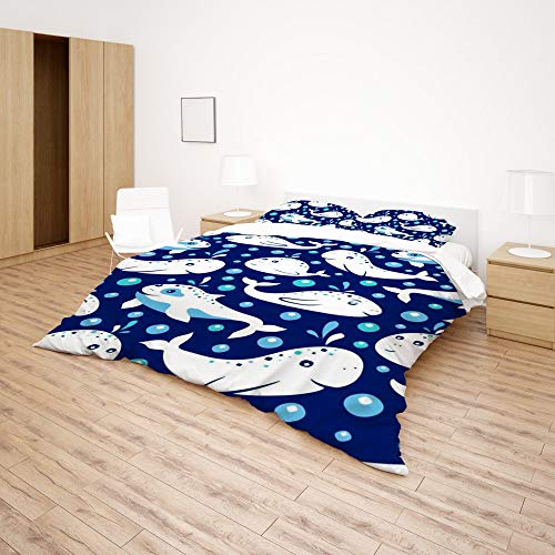 Housse de couette baleines bleu douce pour peau sensible avec ses 2 taies