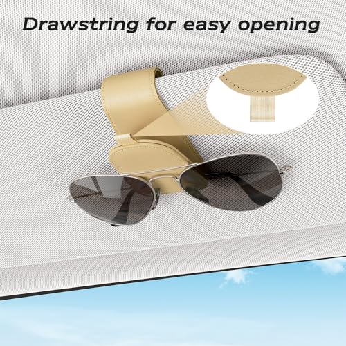 Image of Sotfamily Sunglass Holder for Car Visor, Beige, 2 Packs | Suede Cloth, Magnetic, Organizer for Car Accessories
