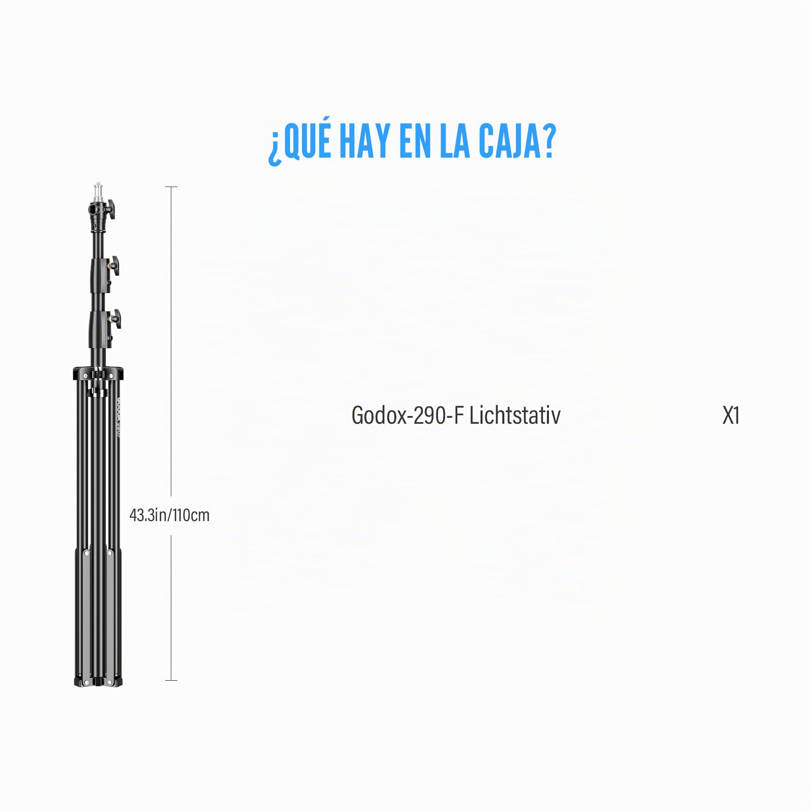 Godox Soporte de luz con Tornillo Universal de 1/4" a 3/8", 112 Pulgadas, Aluminio Resistente, trípode de luz para fotografía de Estudio (290F)