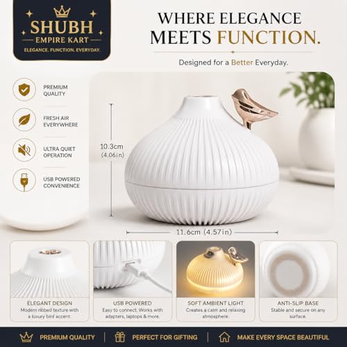 Image of Shubh Empire Mini Ultrasonic humidifier for Room Moisture, Essential Oil Diffuser, Cool Mist for Bedroom, Baby, Aroma Diffuser for Home Electric with Night Lamp