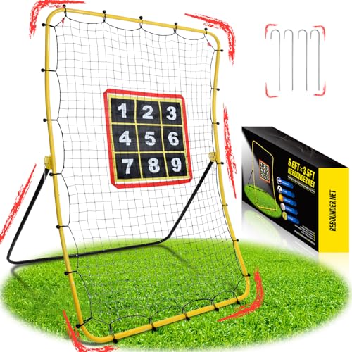 Furypiont Soccer Rebounder Bounce Back Net, 5.6×3.6FT Baseball Rebounder Net, Adjustable Angle All Ages Soccer Rebounder Training Equipment, Soccer Themed Gifts for Backyard Soccer Practice
