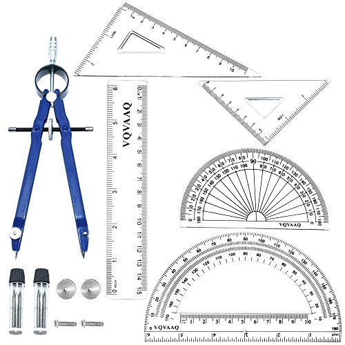 6 Piece Geometry School Set,with Quality Compass, Linear Ruler, Set Squares, Protractor, … (6 pcs-Blue)