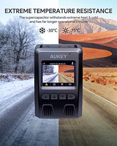 AUKEY Dash Cam FHD 1080p Car Camera Supercapacitor 170 Degree 6-Lane Wide Angle Lens Dashboard Camera Recorder with G-Sensor, WDR and Motion Detection