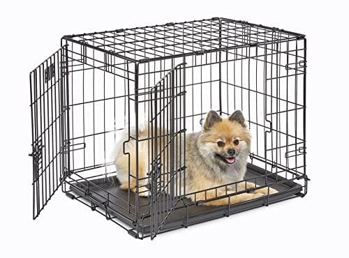 Small Double Door Folding Metal Dog Crate Foldable Metal Wire Dog Crate With Tray, Metal Pet Cage Portable Dogs Cages Kennels Metal Small Cat Crate Design Foldable Steel Wire Pet Crate Foldable #TOP4