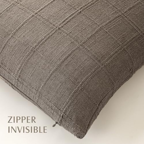 Image of Foindtower Set of 1 Decorative Linen Check Throw Pillow Cover Neutral Farmhouse Vintage Cushion Cover Modern Boho Home Decor for Sofa Chair Couch Bedroom Living Room,16x16 Inch,Taupe Grey