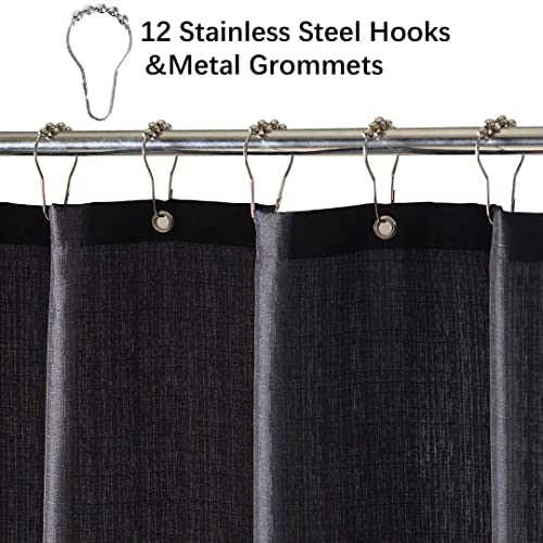 Yostev Black Shower Curtains For Bathroom, Farmhouse Tassel Shower Curtain Set With 12 Metal Hooks, Boho Textured Waterproof Fabric Bath Shower Curtain, 72 X 72 Inch, Standard Size #TOP3