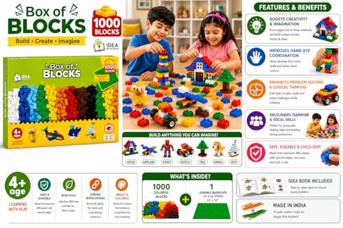 Image of Negi V1 Box of Blocks 1000 PCS Set of Blocks Building Set for Kids, 1000 Pieces Creative DIY Construction Toy with Base Plate, Educational STEM Learning Building Blocks Kit