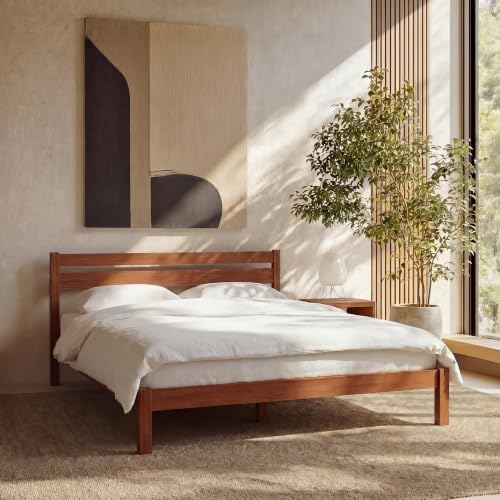 Image of LIFEMENT Twin Bed Frame with Headboard Classic Wood Platform, Noise Free, Under Bed Storage, No Box Spring Needed, Easy Assembly, Cherry