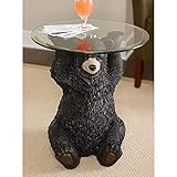 Bear Cabin Resin Glass Accent Side Table Black Casual Round Plastic Painted Includes Hardware
