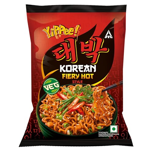 Image of Sunfeast YiPPee! Korean Fiery Hot Style Noodles, Deliciously Spicy Noodles with 5 Added Vegetables, 75gm /80 gram(Weight may vary)
