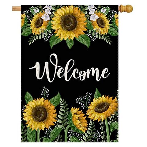 pingpi Welcome Sunflower Large House Flag Vertical Double Sided 28 x 40 Inch Summer Farmhouse Burlap Yard Outdoor Decor Cover