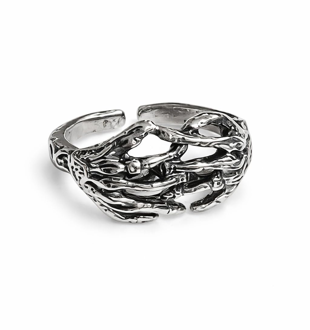modeva "elevate your essence" Gothic Skeleton Hand Ring, Polished Silver, Adjustable Open Bone Design, High-Shine Statement for Men Women-picture-12