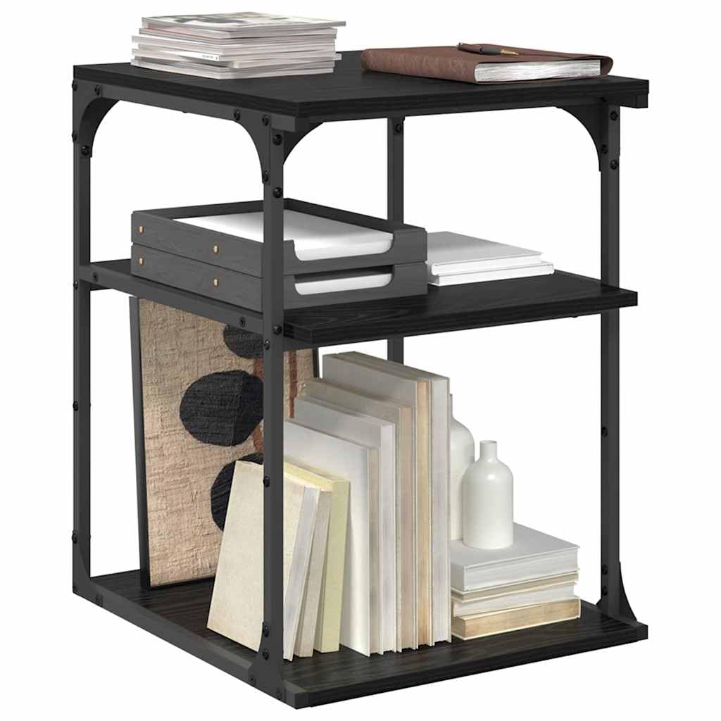 Druckerständer Schwarz Eichen-Optik 48 x 43 x 64 cm mit Rollen für effiziente Büroorganisation, Stauraum, mobiler Beistellwagen, Druckertisch, robustes Holzwerkstoffdesign