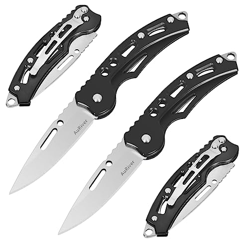 AuRiver 4 Cuchillos Navaja Plegable Pequeña, Navaja de Bolsillo, Navaja de Bolsillo con Cuchillo Plegable, Mini EDC Navaja de Dos Manos para Outdoor, Camping,Supervivencia (Negro)